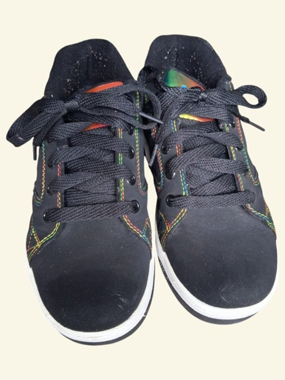 Heelys Pro 20 Black Rainbow Roller Shoes Kids Youth Size 3 Wheels Sneakers Used